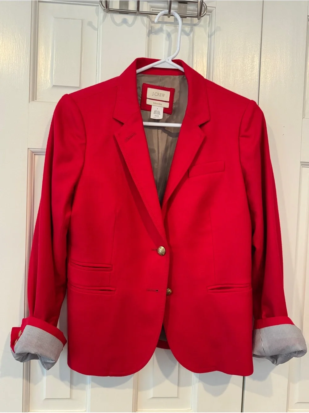 J. Crew Bright Red Tailored Blazer with Gold Buttons